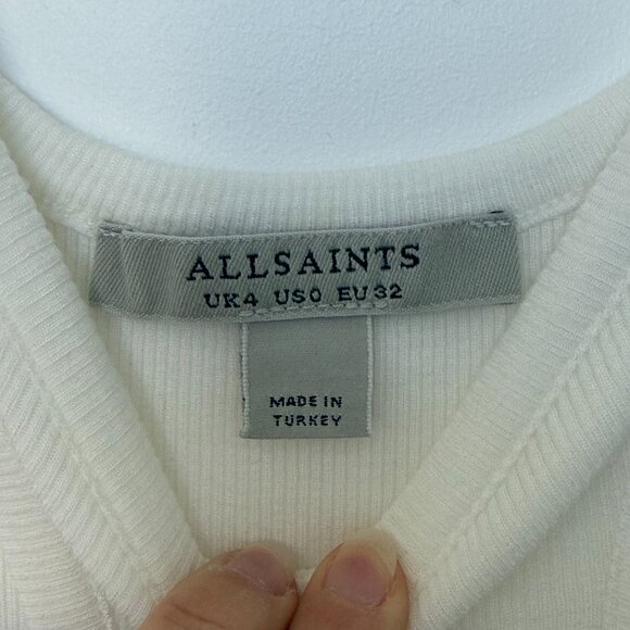 ALL SAINTS white racerback ribbed jersey snap thong bodysuit US 0 - Picture 2 of 8